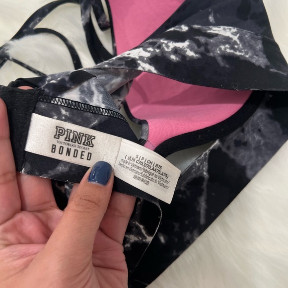 PINK Victorias Secret Bonded Push Up Bra Strappy Marble Black size Small - Picture 3 of 4